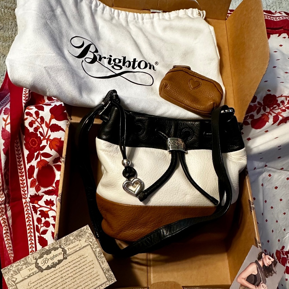 Brighton Brit Bucket Crossbody Bag Black/white/nutmeg